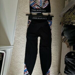 Emilio Pucci Black and Multicolor Patterned SET FOR SALE Leggings M top/small